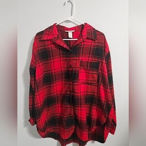 H&M Oversized Red and Black Checkered Shirt - Buffalo Plaid